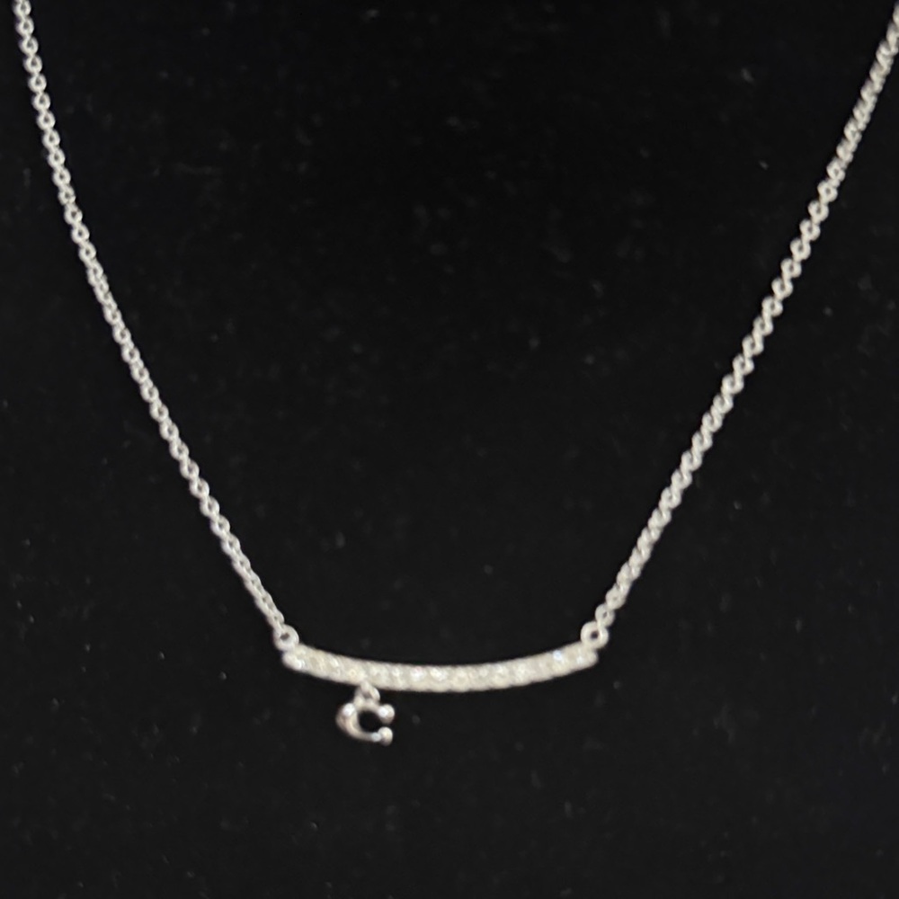 Coach Signature Silver Gem Bar Necklace with "C" Charm